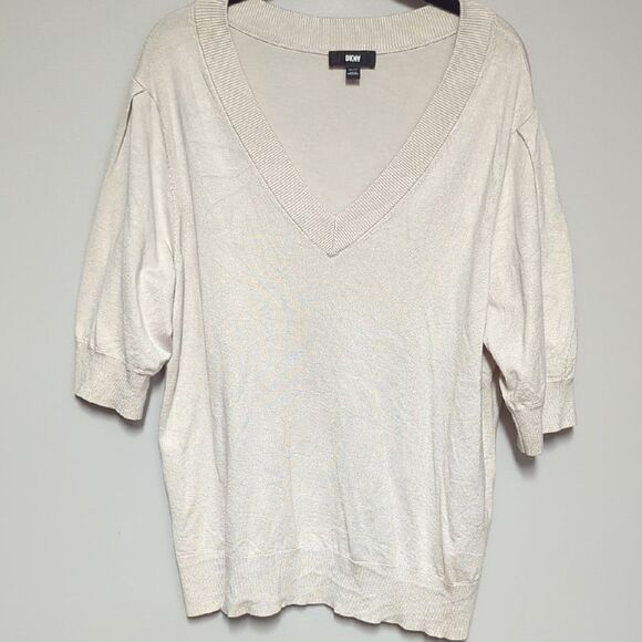 DKNY Off-White V-Neck Pullover - Picture 1 of 5
